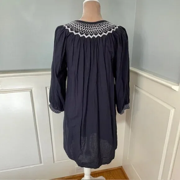 Figue 100% Cotton Smocked Embroidered Charlie Relaxed Fit Mini Dress Large - Picture 11 of 15